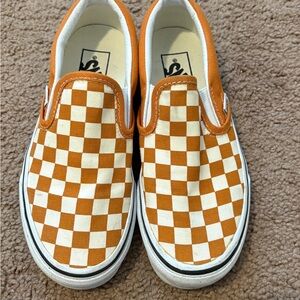 Checkered Slip-On Vans - Orange and White